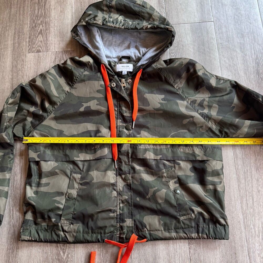 Women’s Camouflage Camo Jacket New Look supreme Sz L  Orange Straps Gray Hood - Picture 8 of 12